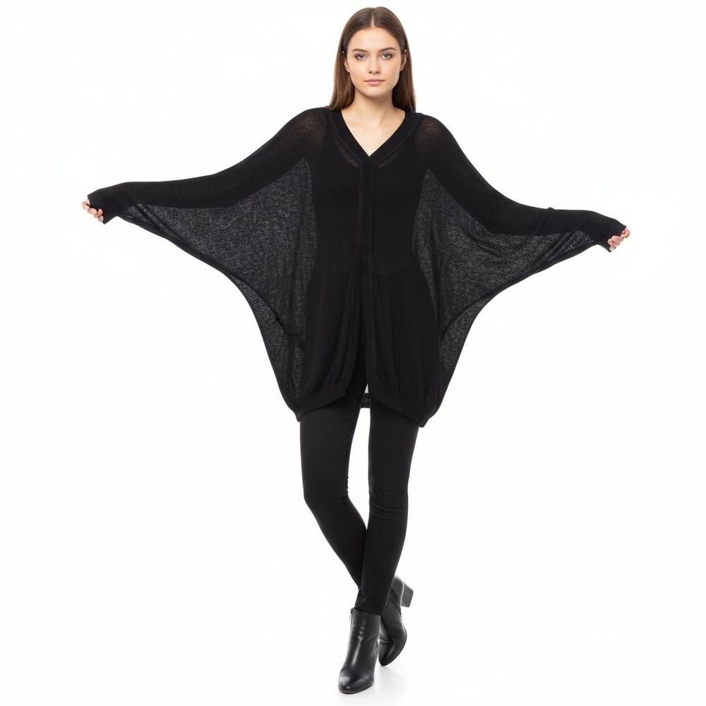Bishop + Young Anthropologie Black Knit VNeck Batwing Long Sleeve Sweater Sz S/M